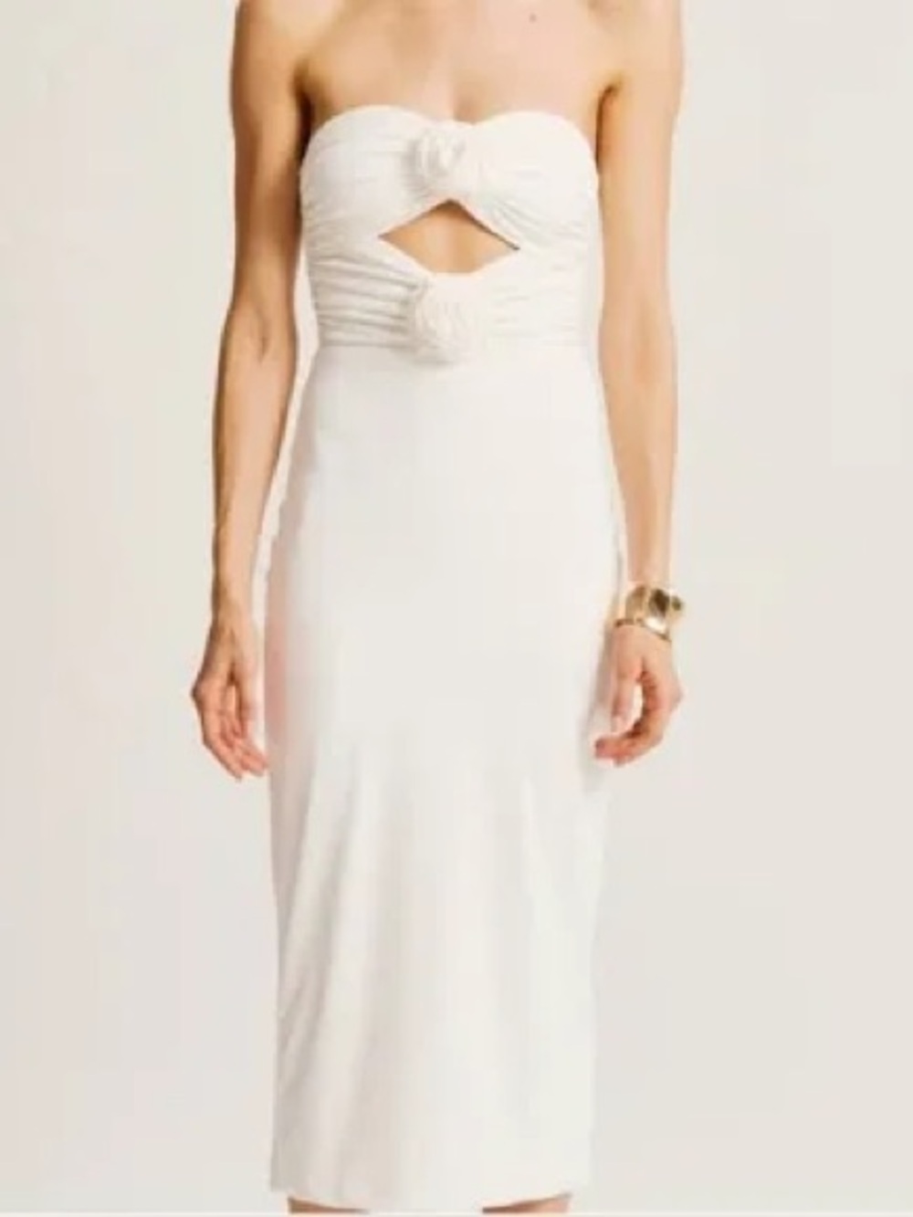 Bubish Elegant Cream Strapless Dress with Rosette Details Size Small